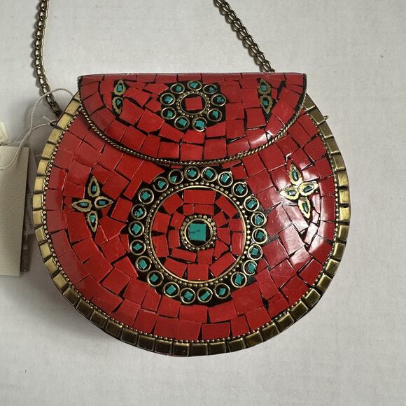 ANTIK KRAFT Women's Red/Turquoise Mosaic Tile Crossbody Bag NWT - Picture 3 of 9
